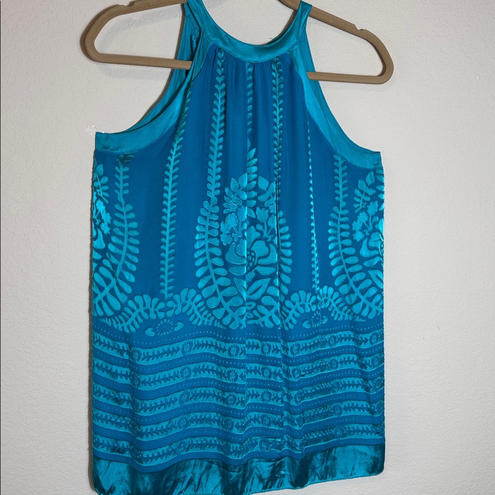 Silk Top by Sophie Max Turquoise Burn Out Velvet Design Size‎ S